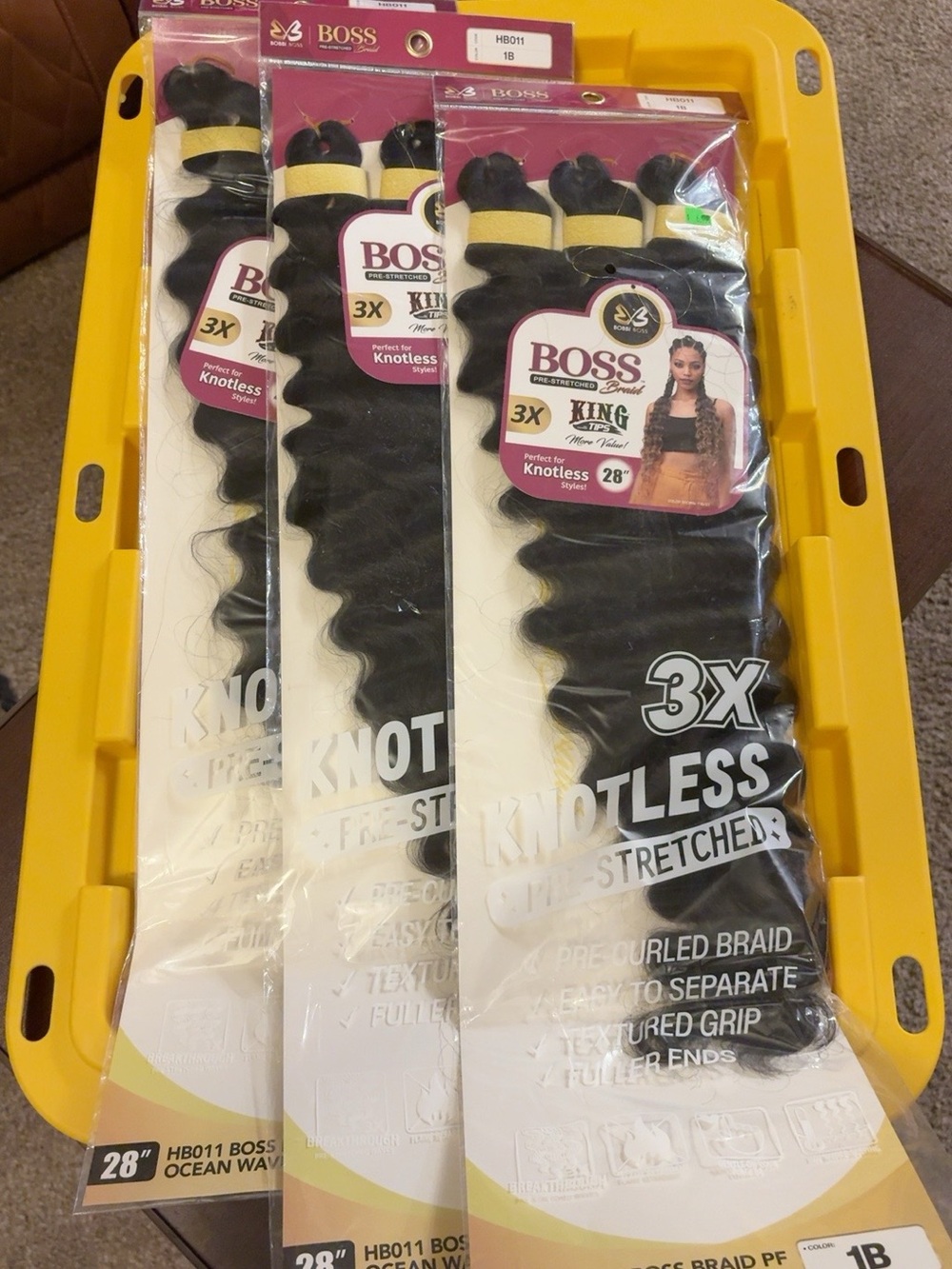 Bobbi Boss Ocean Wave 28” 1B 3X Pre-Stretched Braiding Hair – 3 Packs